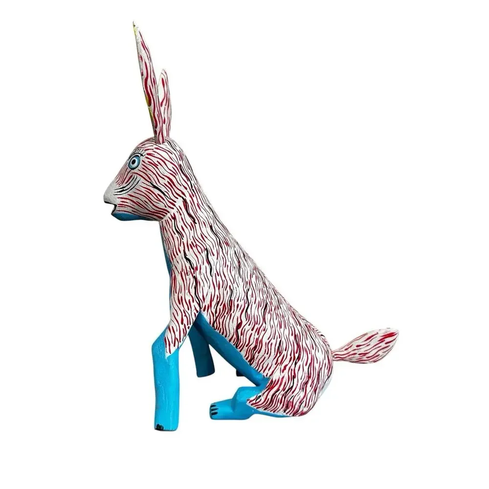 Oaxacan Wood Carved Donkey Burro Alebrije Mexican Folk Art Red Blue Yellow Cute